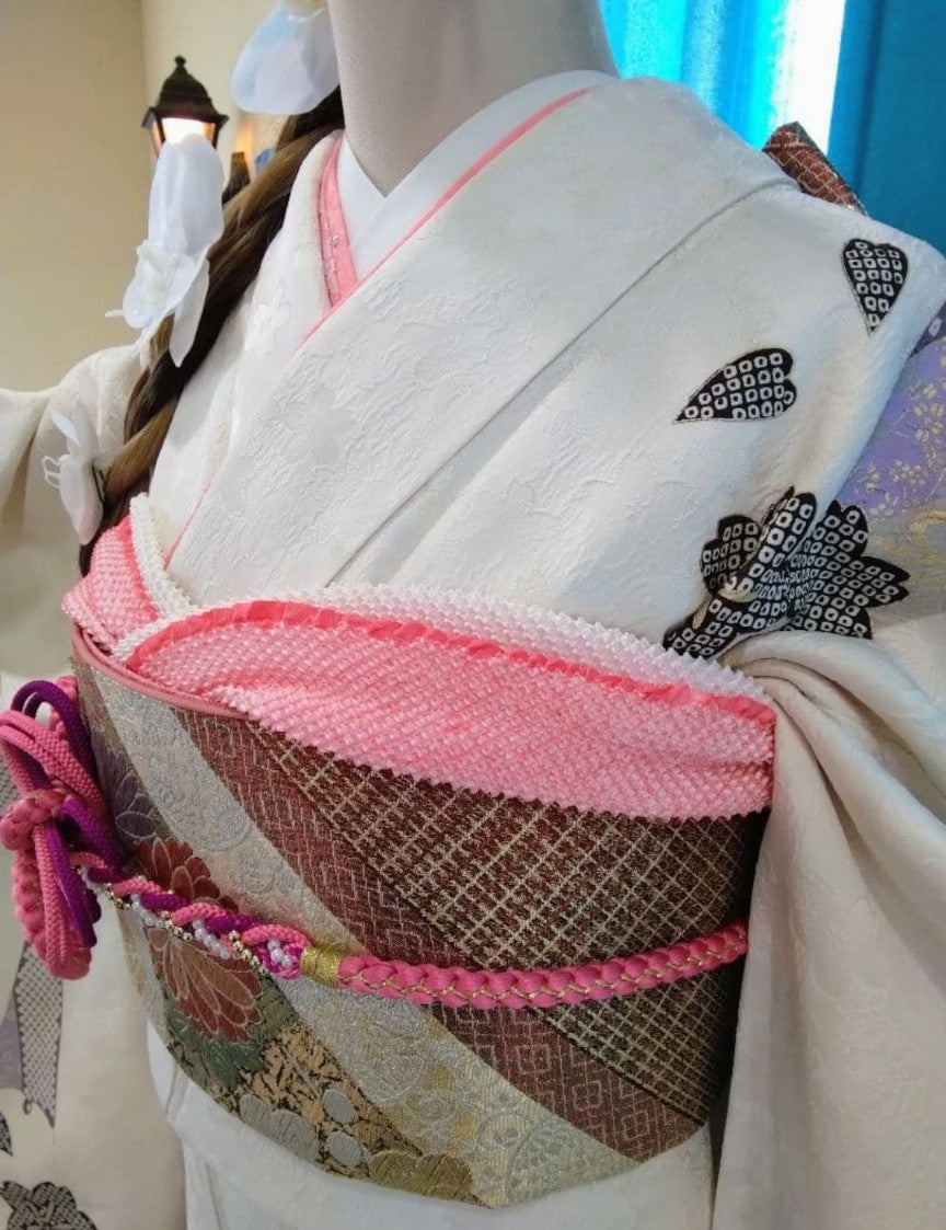 Pure Silk Furisode Full Set with Nishijin Obi - Stain Guard Treated　「Free Shipping Included」