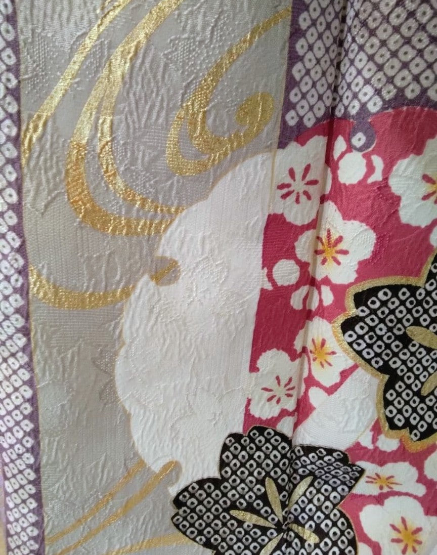 Pure Silk Furisode Full Set with Nishijin Obi - Stain Guard Treated　「Free Shipping Included」