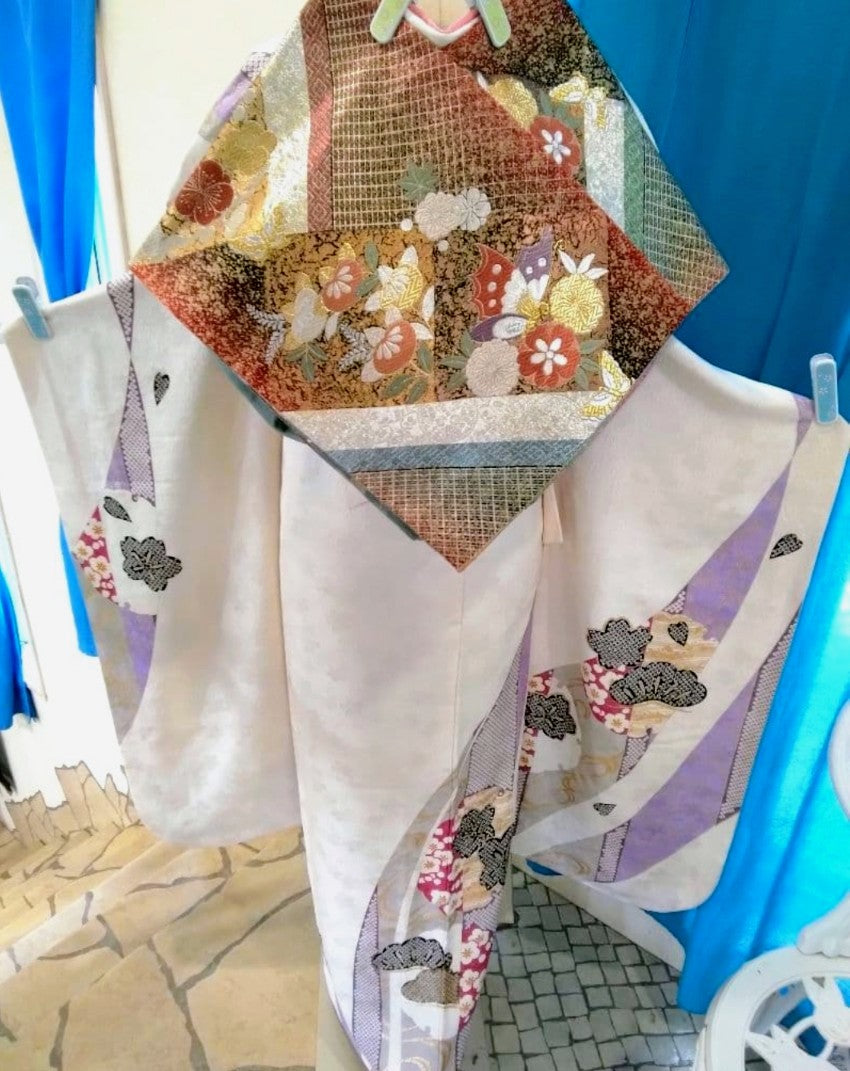Pure Silk Furisode Full Set with Nishijin Obi - Stain Guard Treated　「Free Shipping Included」