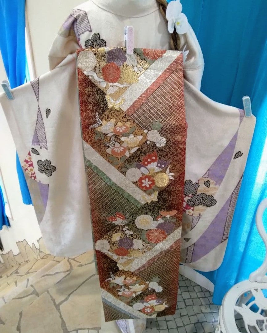 Pure Silk Furisode Full Set with Nishijin Obi - Stain Guard Treated　「Free Shipping Included」