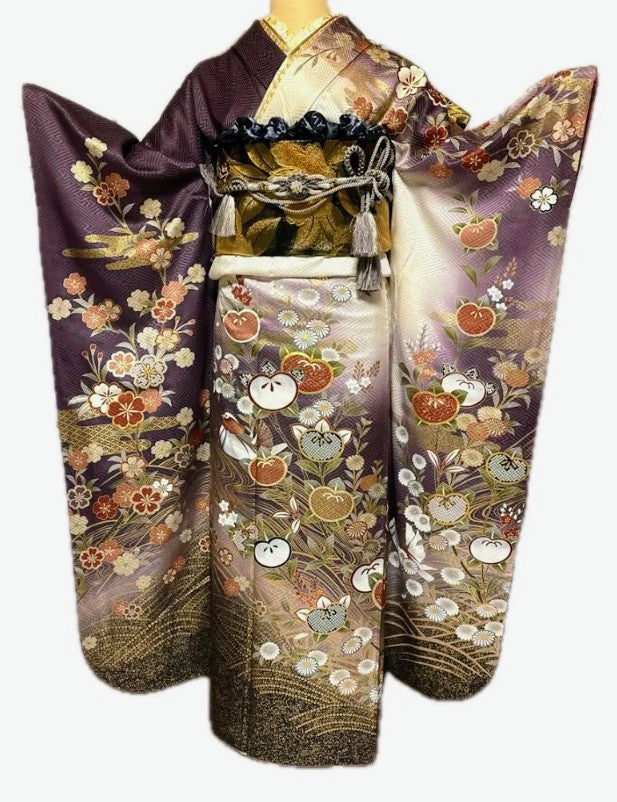 Soft Lavender Gradient Furisode Full Set with Seasonal Flowers