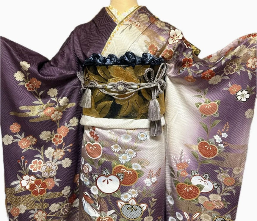 Soft Lavender Gradient Furisode Full Set with Seasonal Flowers