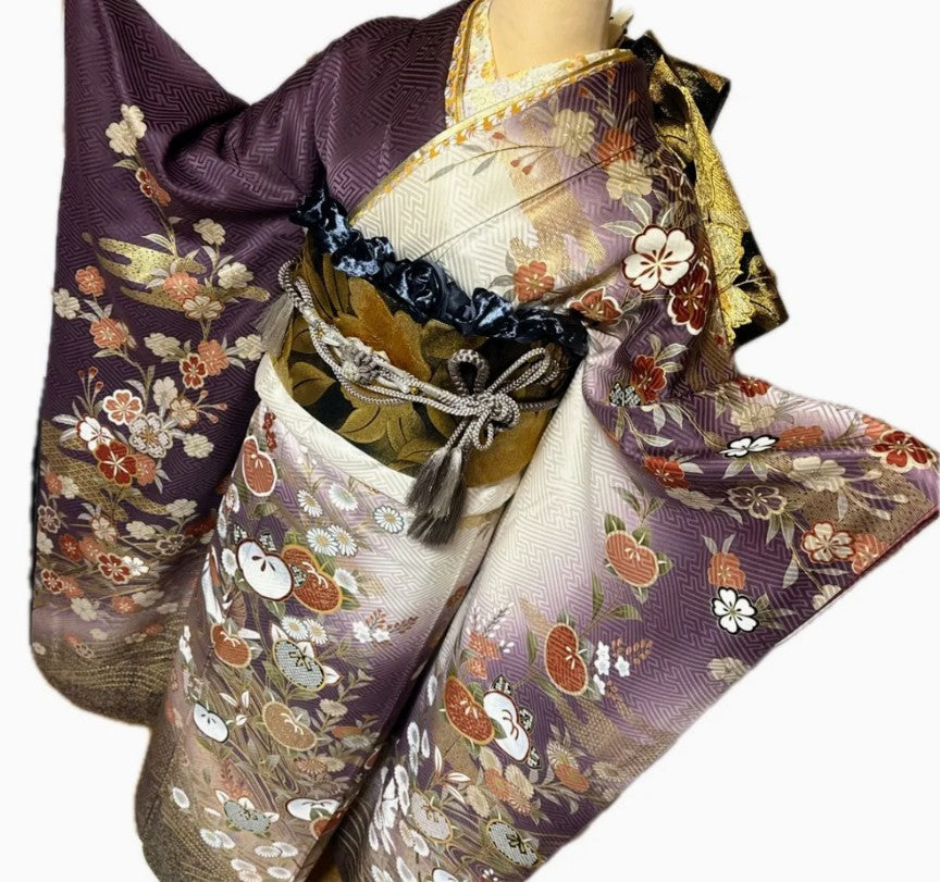Soft Lavender Gradient Furisode Full Set with Seasonal Flowers