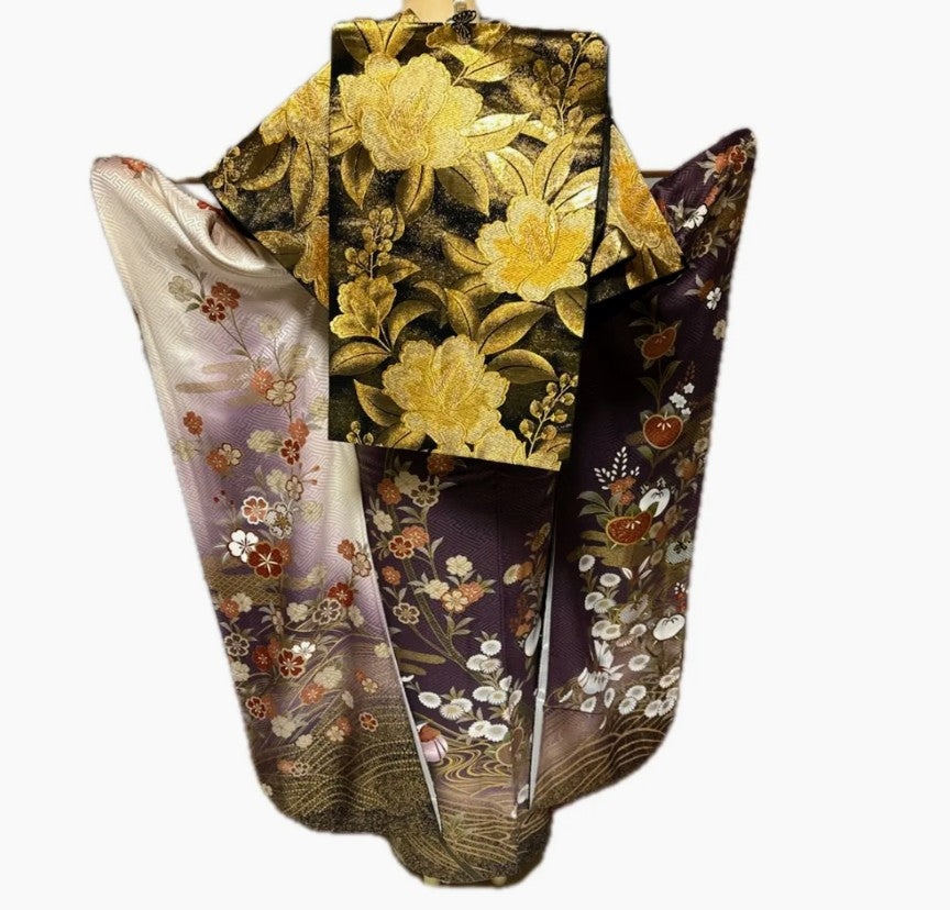 Soft Lavender Gradient Furisode Full Set with Seasonal Flowers