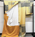 Kubota Itchiku Hōmongi & Fukuro Obi Set - Rare Checkered Pattern with Kanoko & Gold Silver Thread - Pure Silk - Pre-Owned