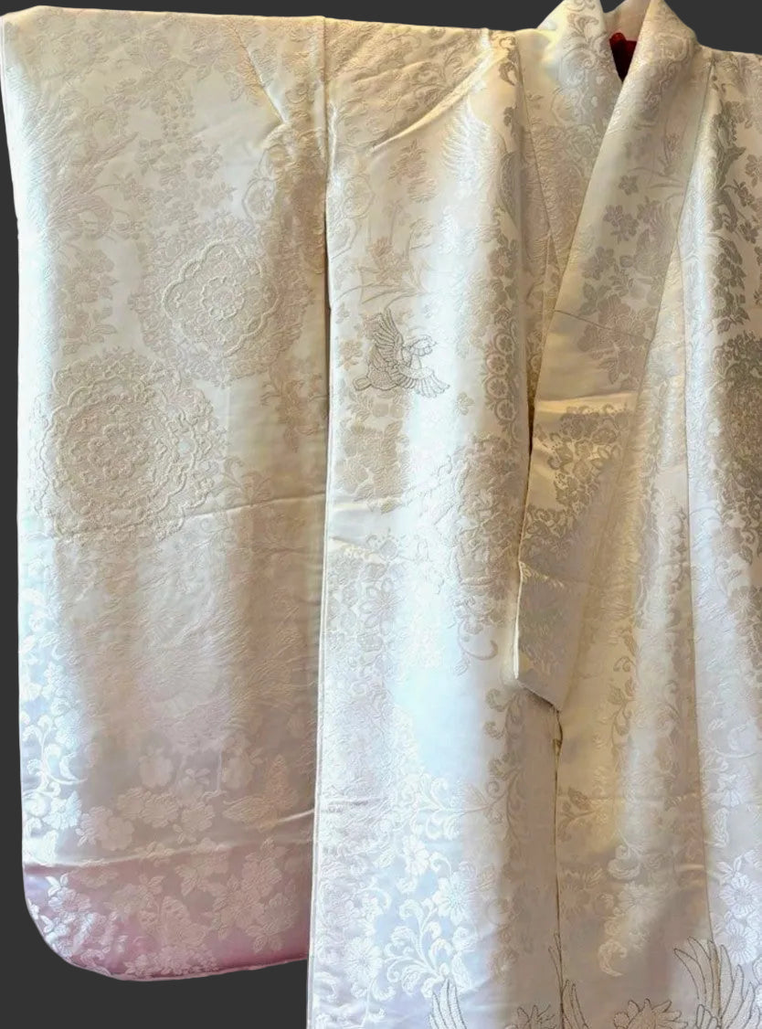 Pure Silk Shiromuku White Wedding Kimono with Sagara Embroidery - Phoenix
