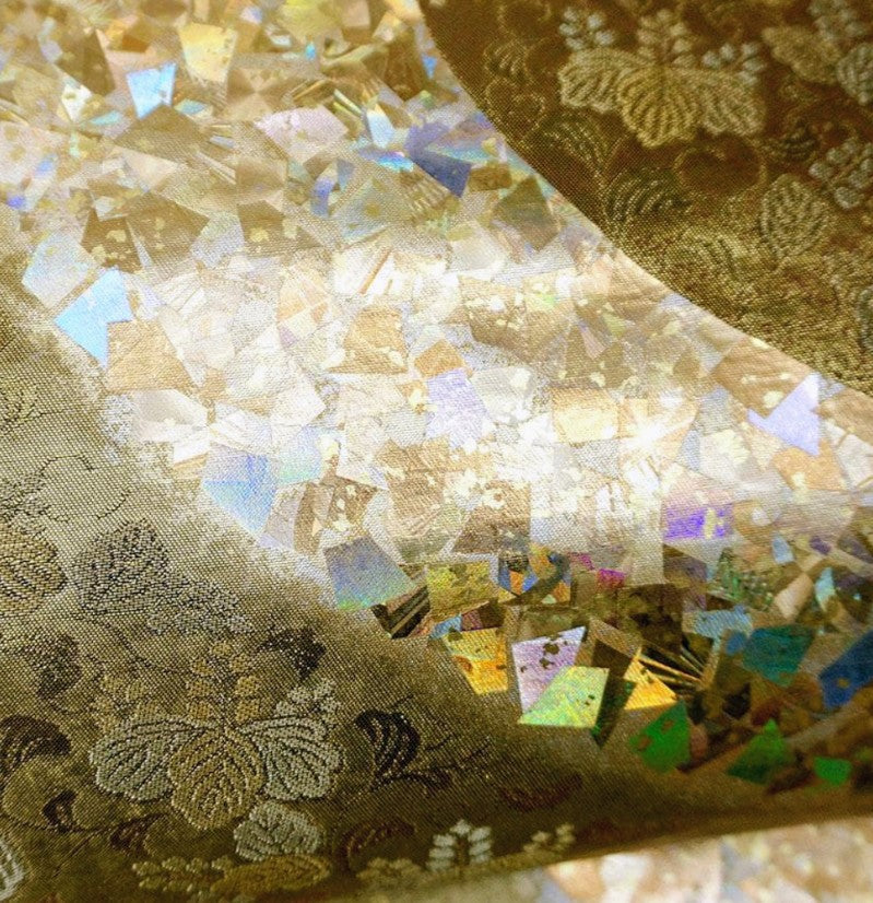 Hori Shohei Furisode & Obi 2-Piece Set - Gold Leaf Kinka-ori Floral Gradation - Pure Silk - Pre-Owned