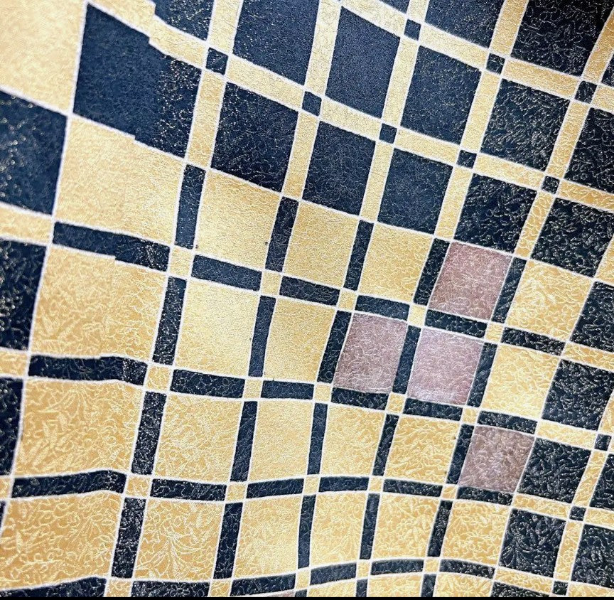 Kubota Itchiku Hōmongi & Fukuro Obi Set - Rare Checkered Pattern with Kanoko & Gold Silver Thread - Pure Silk - Pre-Owned