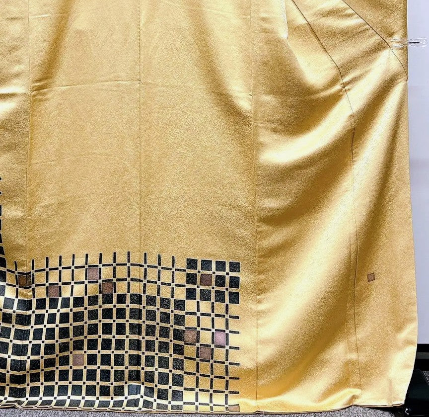 Kubota Itchiku Hōmongi & Fukuro Obi Set - Rare Checkered Pattern with Kanoko & Gold Silver Thread - Pure Silk - Pre-Owned