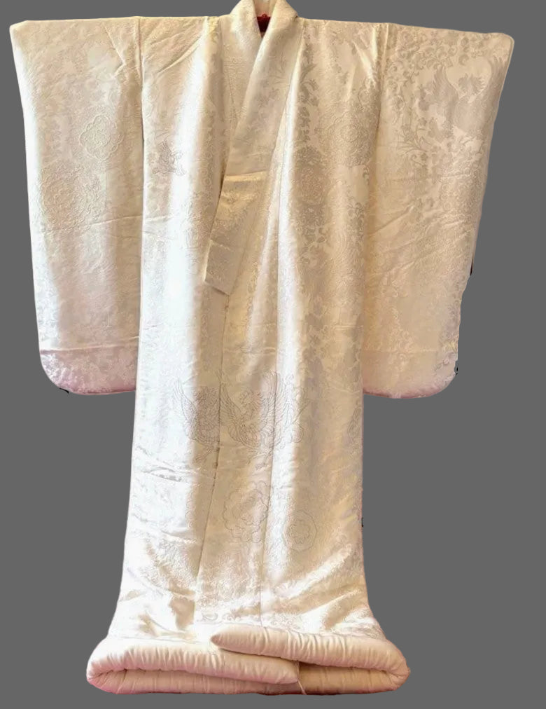 Pure Silk Shiromuku White Wedding Kimono with Sagara Embroidery - Phoenix