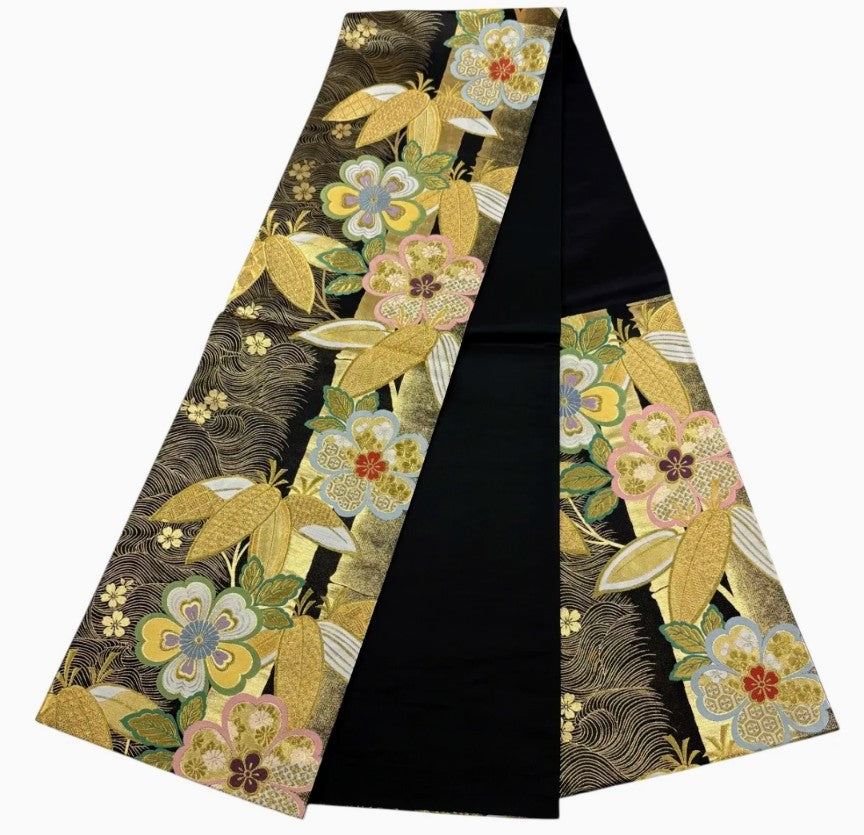 Furisode Full Set | Deep Green | Chrysanthemum & Shochikubai | Gold Thread | Pure Silk | Free Shipping