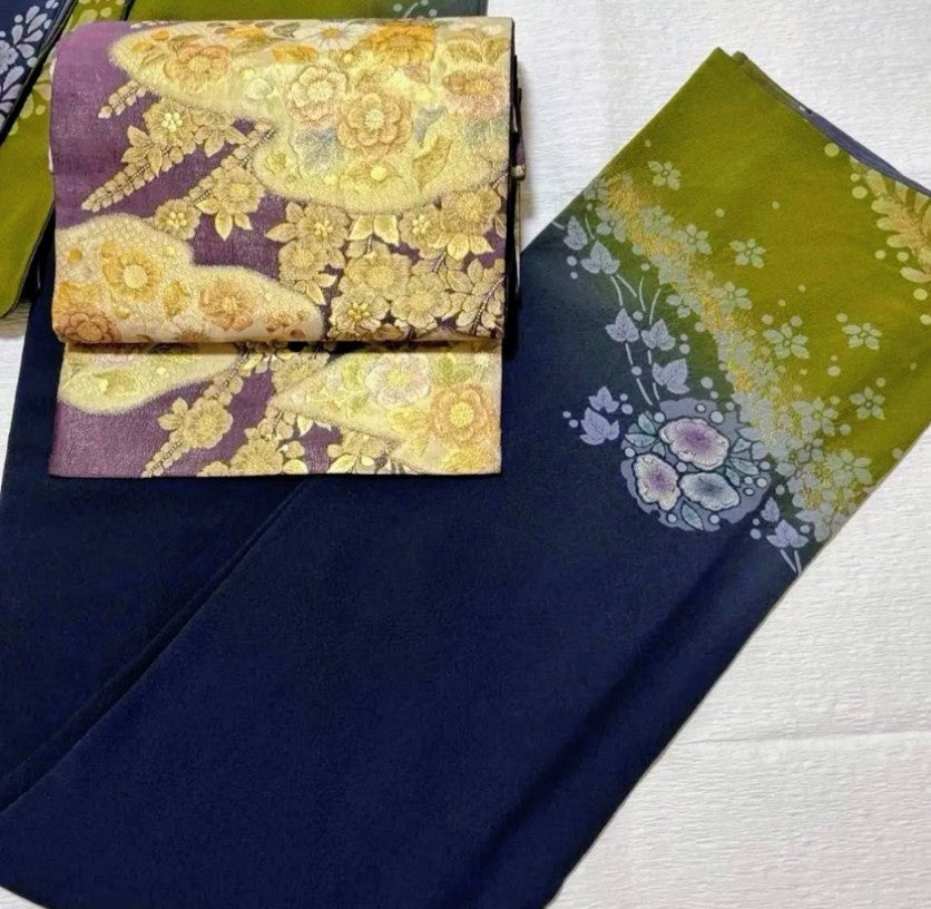 Tsujigahana Houmongi Kimono & Fukuro Obi Set - Authentic Silk - Pre-owned　「Free Shipping Included」