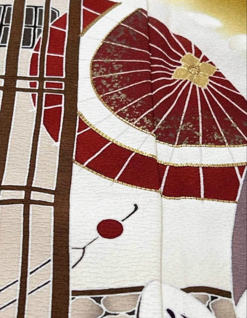Vintage Furisode Kimono Full Set - Gold Embroidery & Kawashima Obi - Pre-Owned　「Free Shipping Included」