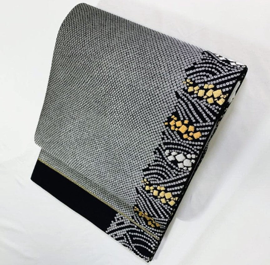 Kubota Itchiku Hōmongi & Fukuro Obi Set - Rare Checkered Pattern with Kanoko & Gold Silver Thread - Pure Silk - Pre-Owned