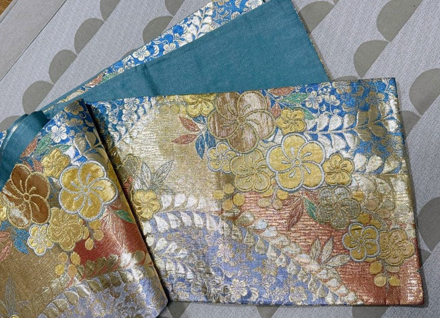 Saito Sansai Furisode, Juban & Fukuro Obi 3-Piece Set - Dancing Crane & Floral Gold Thread - Tall Size - Pre-Owned　「Free Shipping Included」