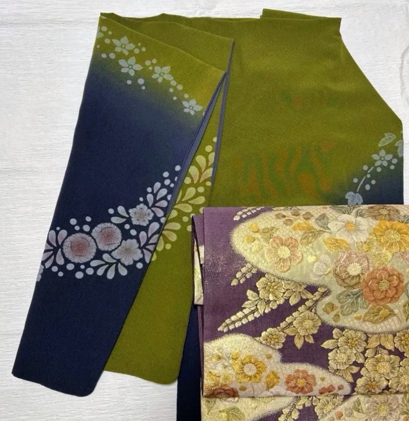 Tsujigahana Houmongi Kimono & Fukuro Obi Set - Authentic Silk - Pre-owned　「Free Shipping Included」