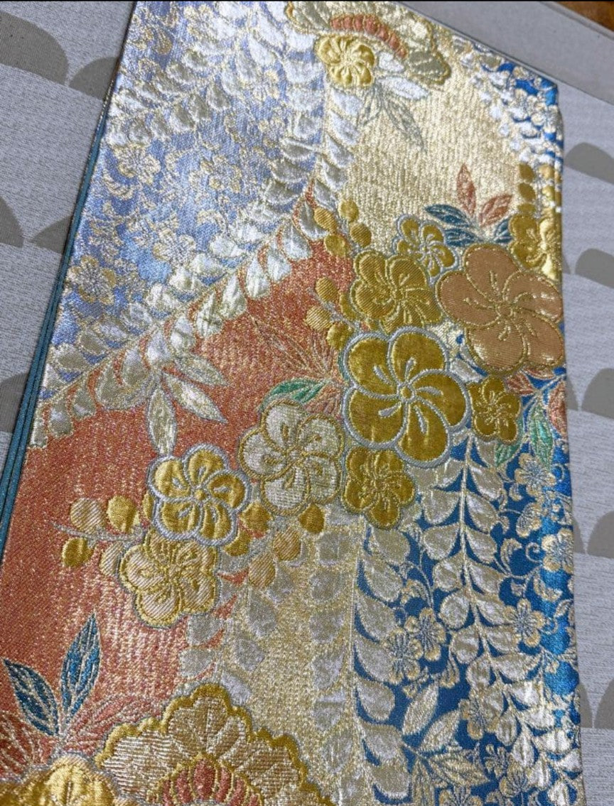 Saito Sansai Furisode, Juban & Fukuro Obi 3-Piece Set - Dancing Crane & Floral Gold Thread - Tall Size - Pre-Owned　「Free Shipping Included」