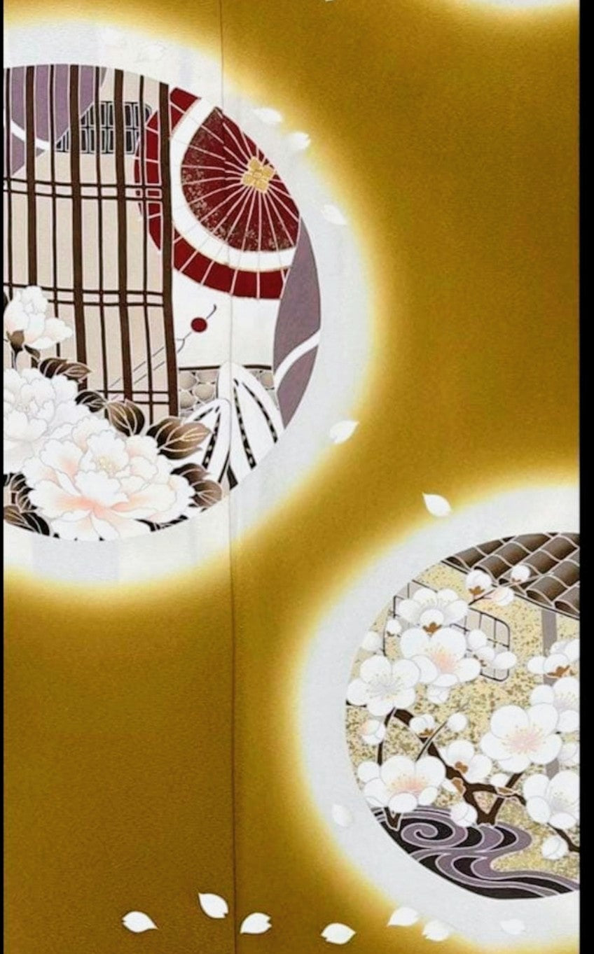 Vintage Furisode Kimono Full Set - Gold Embroidery & Kawashima Obi - Pre-Owned　「Free Shipping Included」