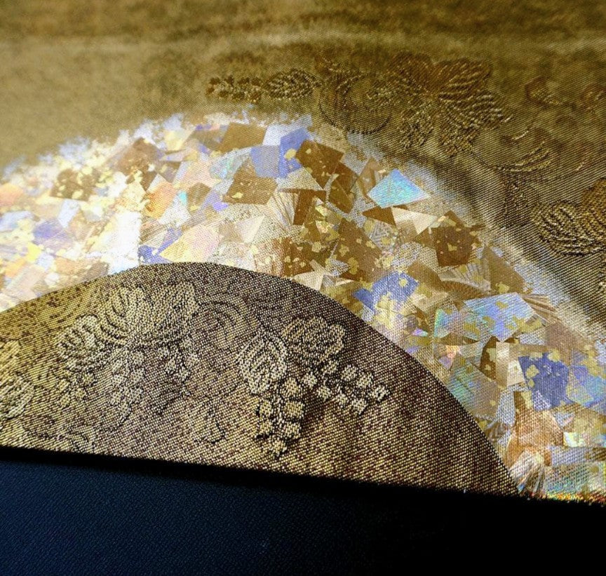 Hori Shohei Furisode & Obi 2-Piece Set - Gold Leaf Kinka-ori Floral Gradation - Pure Silk - Pre-Owned
