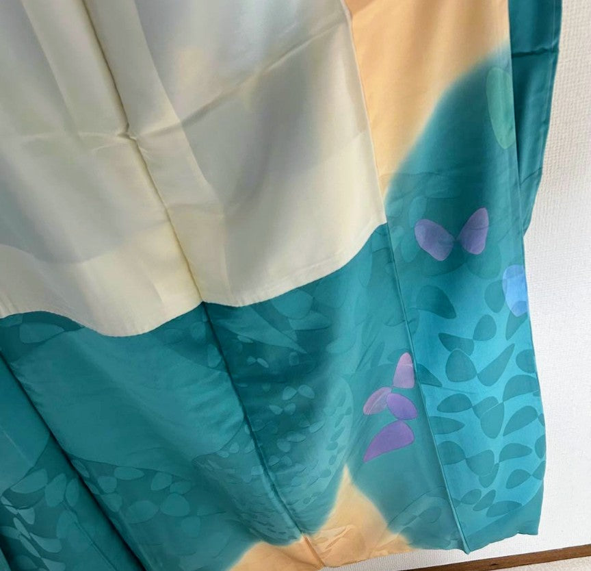 Luxurious Furisode 4-Piece Set | Turquoise Blue Butterfly | Tall Size | Free Shipping