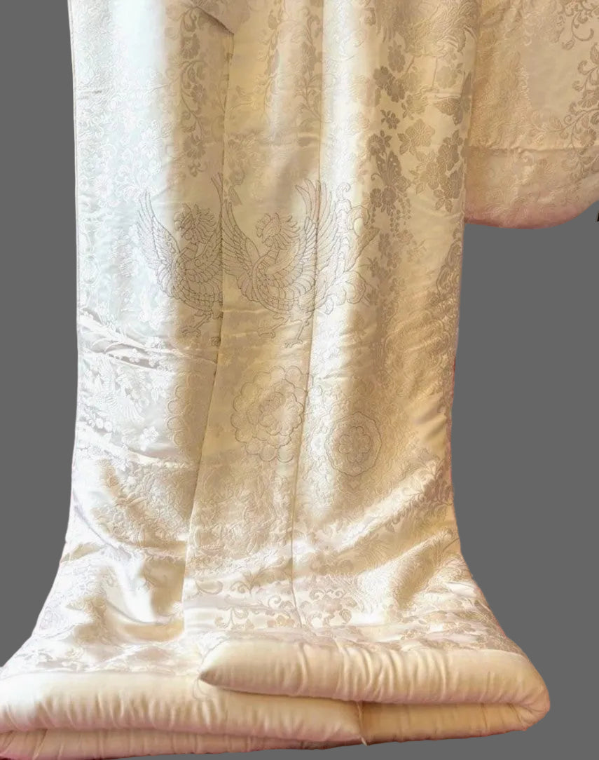 Pure Silk Shiromuku White Wedding Kimono with Sagara Embroidery - Phoenix