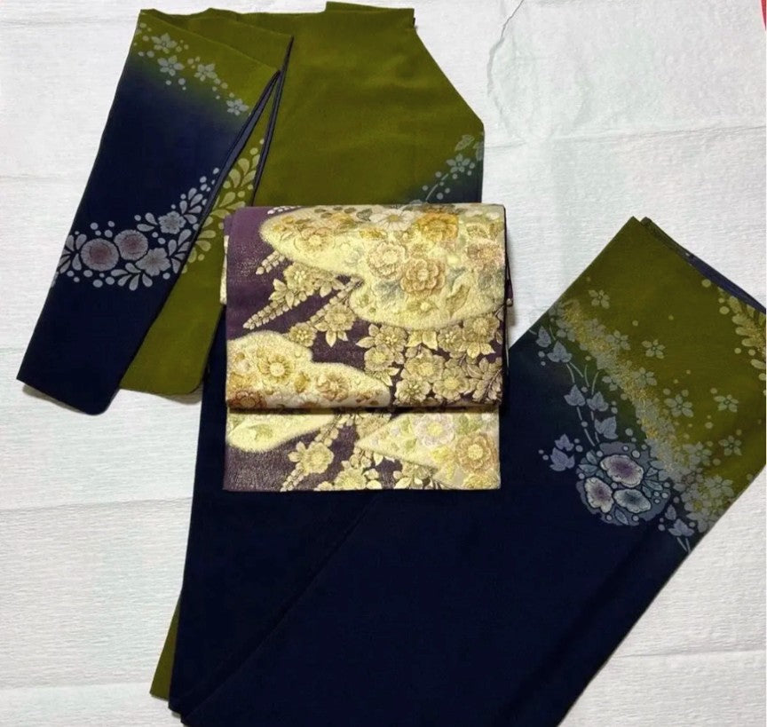Tsujigahana Houmongi Kimono & Fukuro Obi Set - Authentic Silk - Pre-owned　「Free Shipping Included」