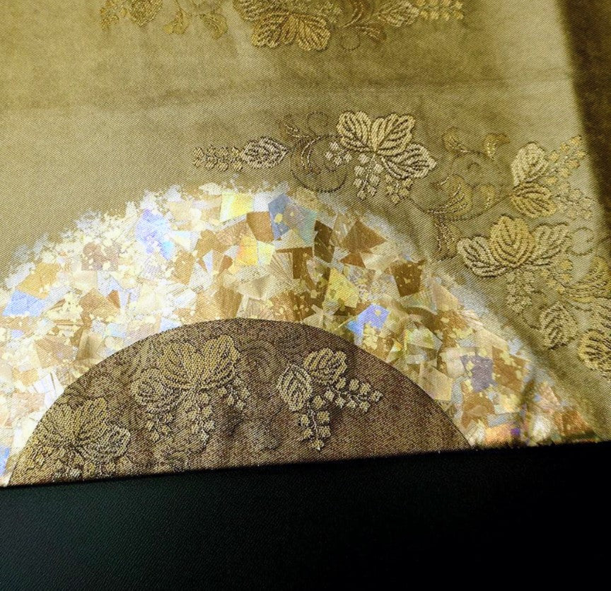 Hori Shohei Furisode & Obi 2-Piece Set - Gold Leaf Kinka-ori Floral Gradation - Pure Silk - Pre-Owned