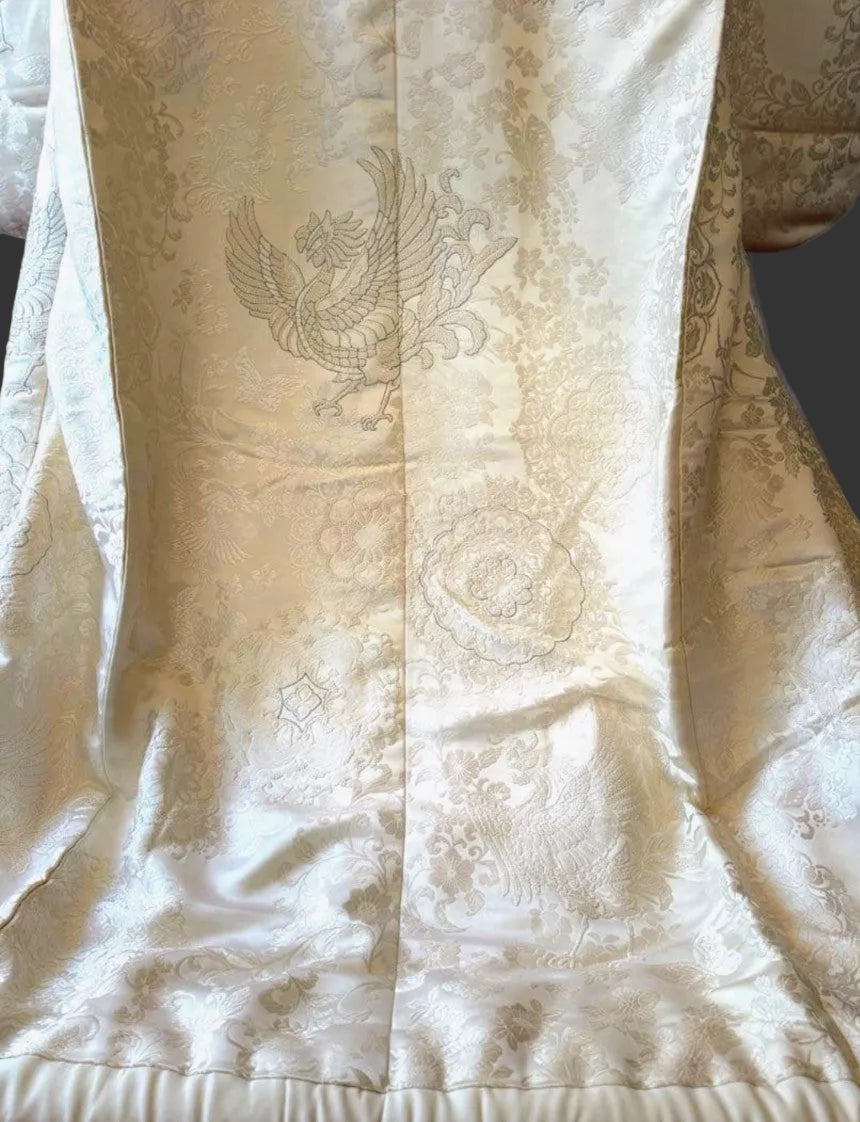 Pure Silk Shiromuku White Wedding Kimono with Sagara Embroidery - Phoenix