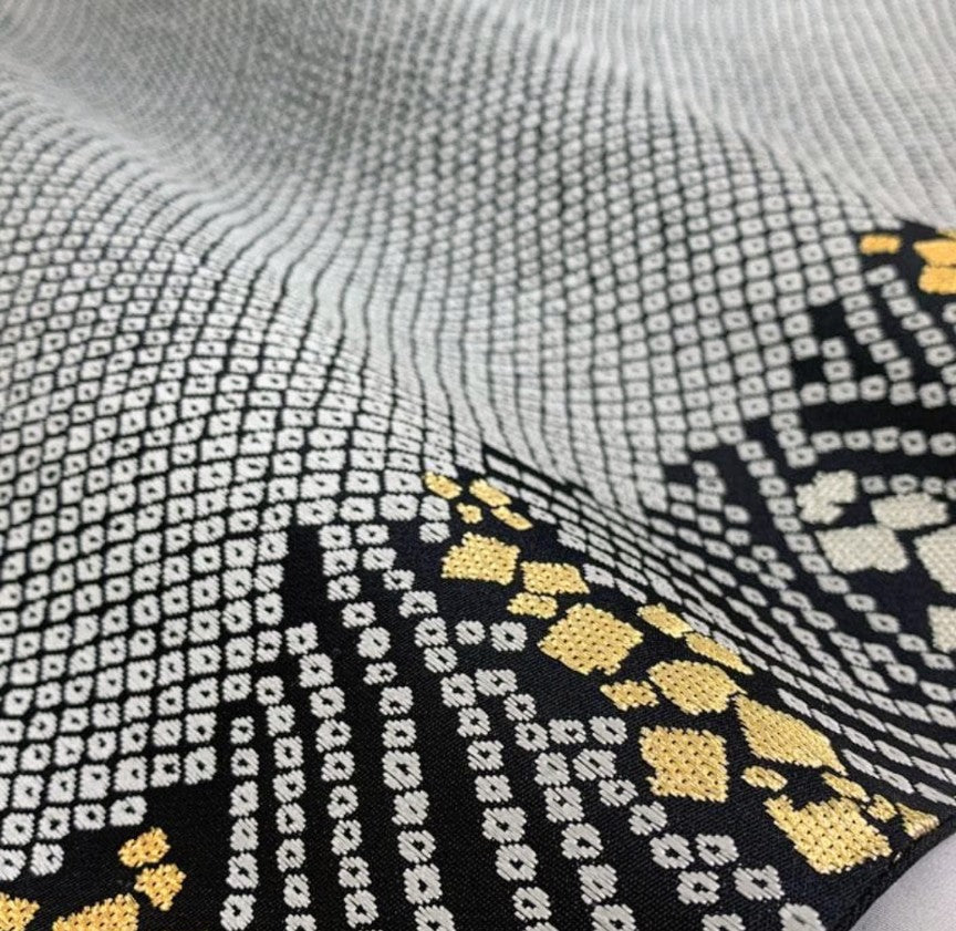 Kubota Itchiku Hōmongi & Fukuro Obi Set - Rare Checkered Pattern with Kanoko & Gold Silver Thread - Pure Silk - Pre-Owned