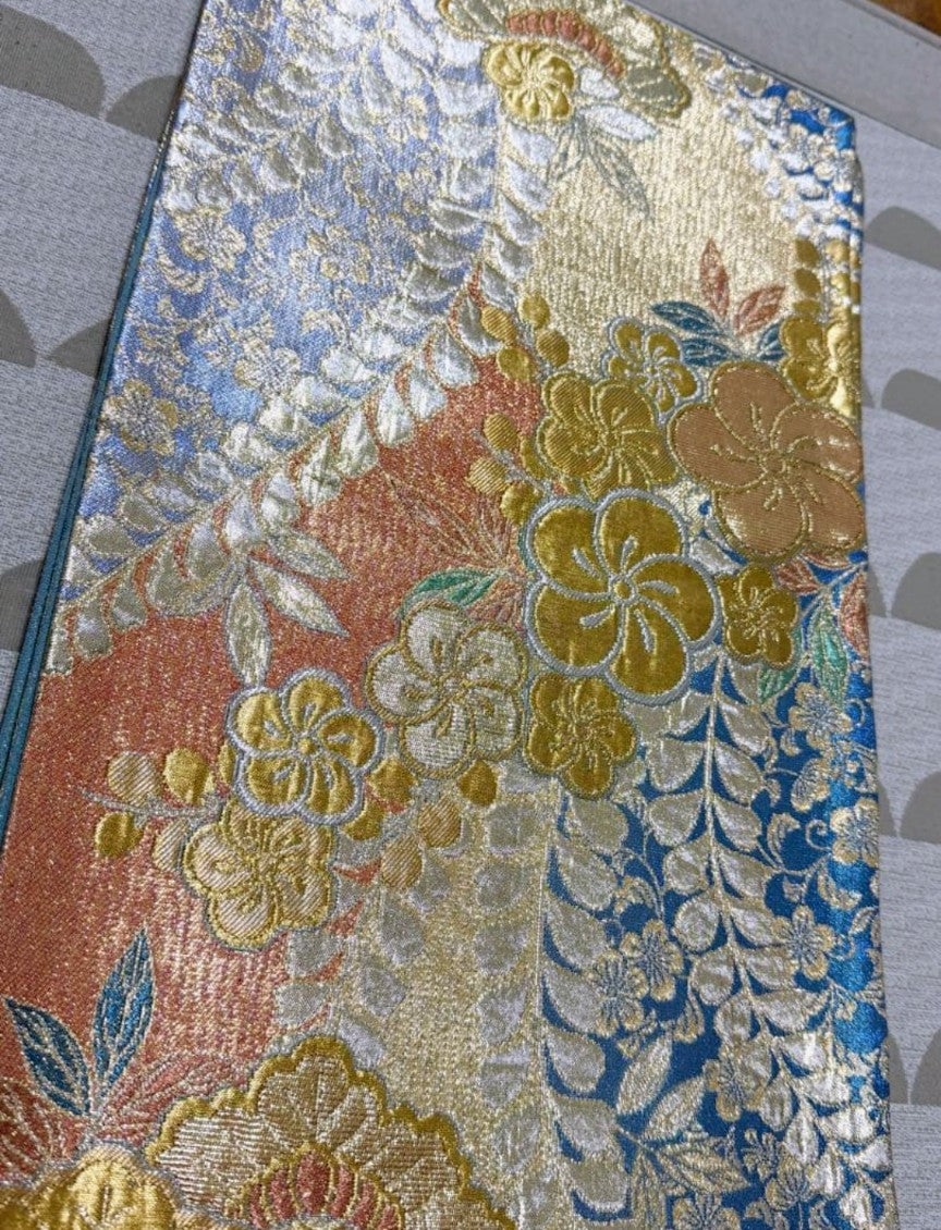 Saito Sansai Furisode, Juban & Fukuro Obi 3-Piece Set - Dancing Crane & Floral Gold Thread - Tall Size - Pre-Owned　「Free Shipping Included」