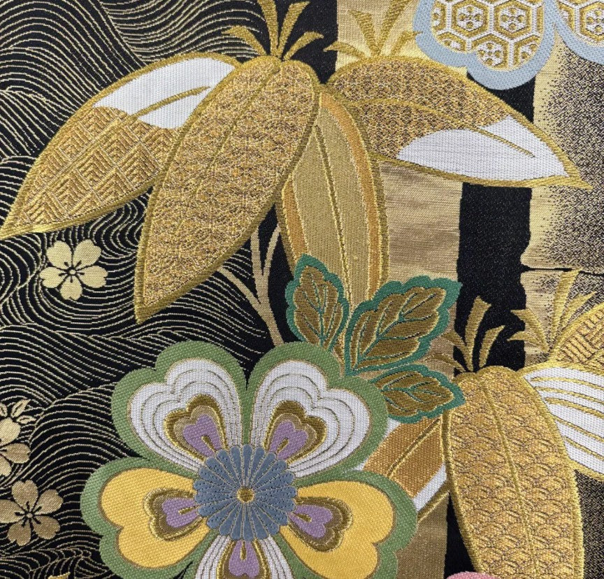 Furisode Full Set | Deep Green | Chrysanthemum & Shochikubai | Gold Thread | Pure Silk | Free Shipping
