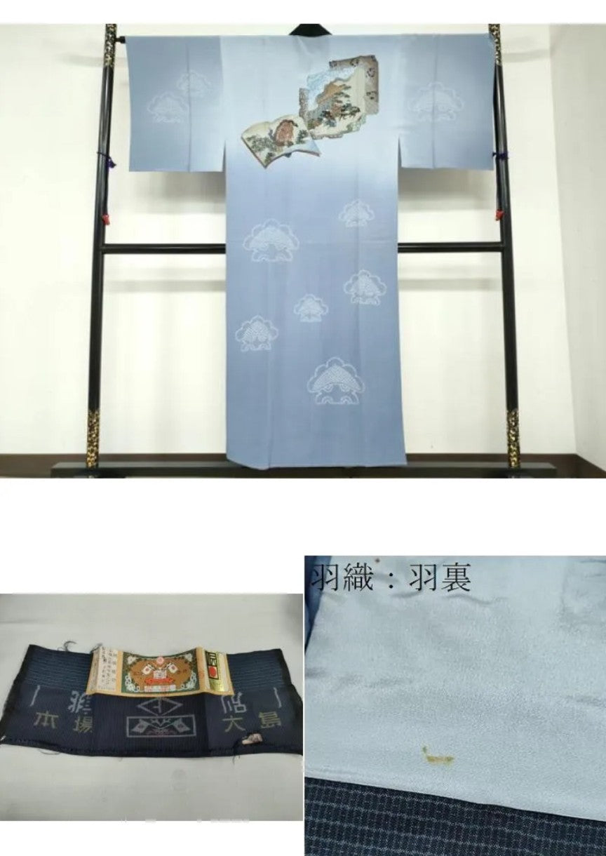 Men's Authentic Oshima Tsumugi 3-Piece Ensemble - Kimono, Long Haori & Juban - Abstract Pattern with Certificate - Pre-Owned