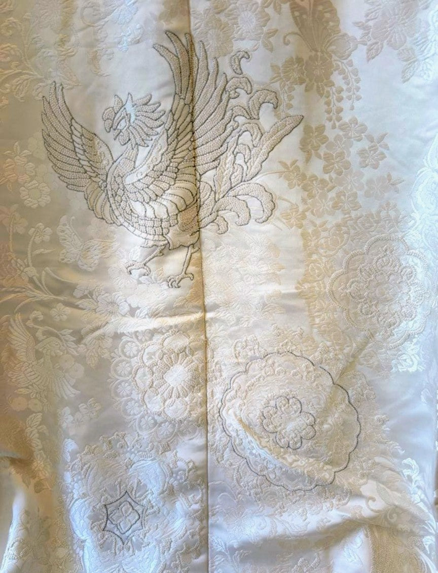 Pure Silk Shiromuku White Wedding Kimono with Sagara Embroidery - Phoenix