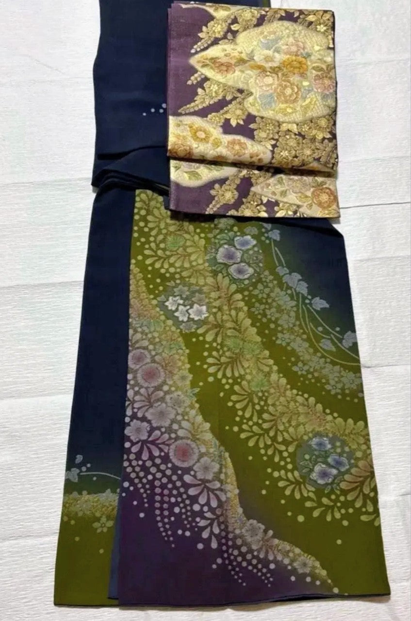Tsujigahana Houmongi Kimono & Fukuro Obi Set - Authentic Silk - Pre-owned　「Free Shipping Included」