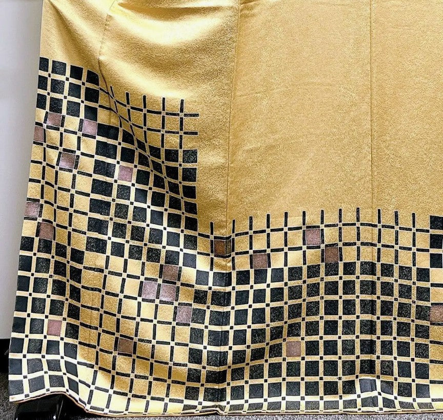 Kubota Itchiku Hōmongi & Fukuro Obi Set - Rare Checkered Pattern with Kanoko & Gold Silver Thread - Pure Silk - Pre-Owned