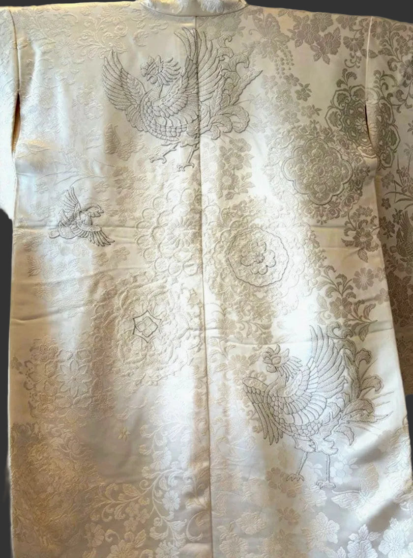Pure Silk Shiromuku White Wedding Kimono with Sagara Embroidery - Phoenix