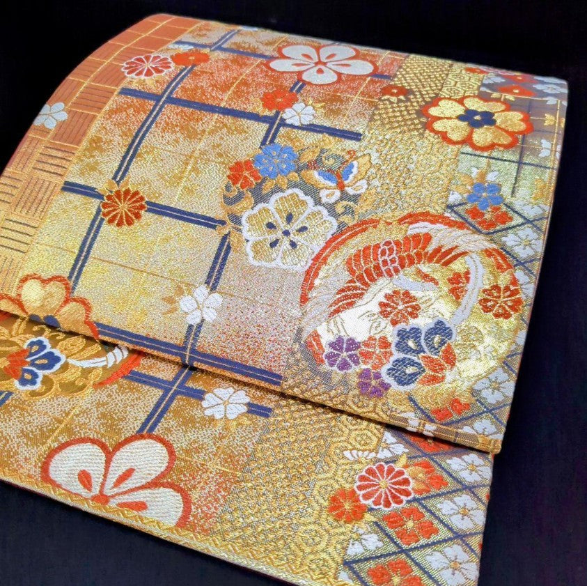 Pure Silk So-Shibori & Embroidery Furisode & Fukuro Obi 2-Piece Set - Deep Green Blue Purple Gradation with Gold - Phoenix & Chrysanthemum Obi - Pre-Owned　　　「Free Shipping Included」