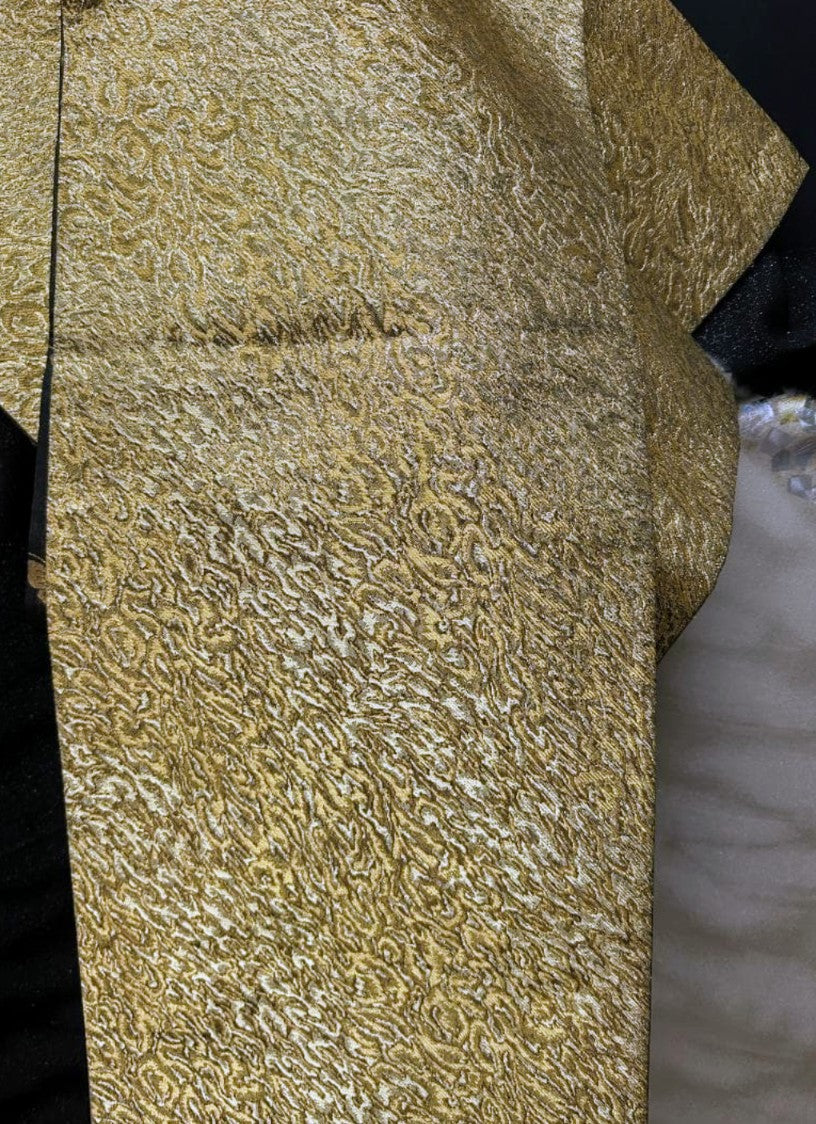 Hori Shohei Furisode Full Set - Champagne Gold & Black with Gold Leaf - Pre-Owned　「Free Shipping Included」