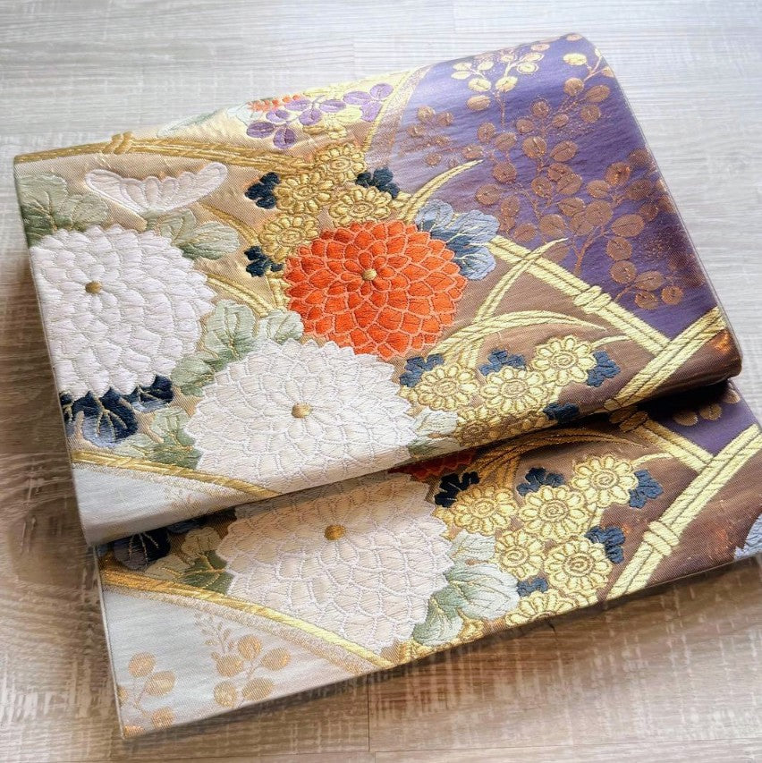 Retro & Classic Elegant Furisode Set with Gold Accents - Purple　