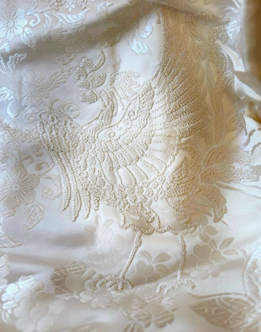 Pure Silk Shiromuku White Wedding Kimono with Sagara Embroidery - Phoenix